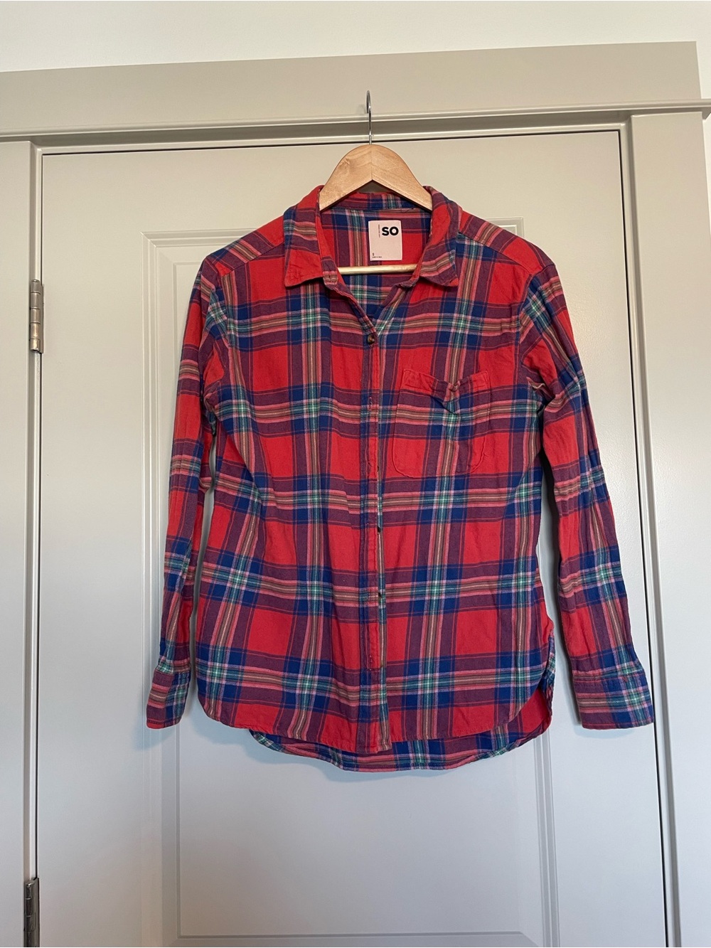 SO Red and Blue Plaid Button Up Shirt